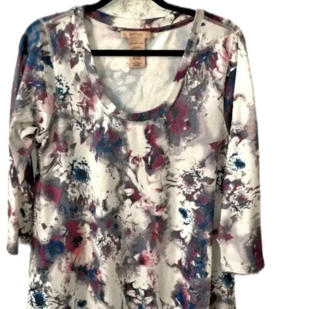 Philosophy Women Top Tunic Loose Asymmetric Hem Pink Combo Trousseau Boho Large